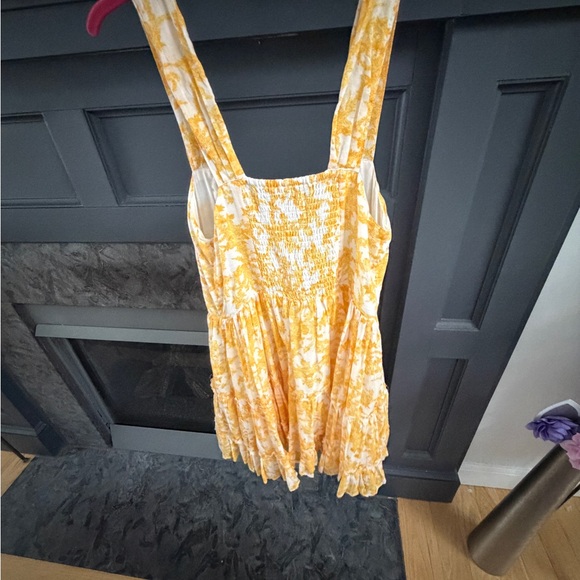 Free People Dance On The Blacktop Yellow Floral Print Tiered Ruffle Mini Dress - Picture 12 of 15